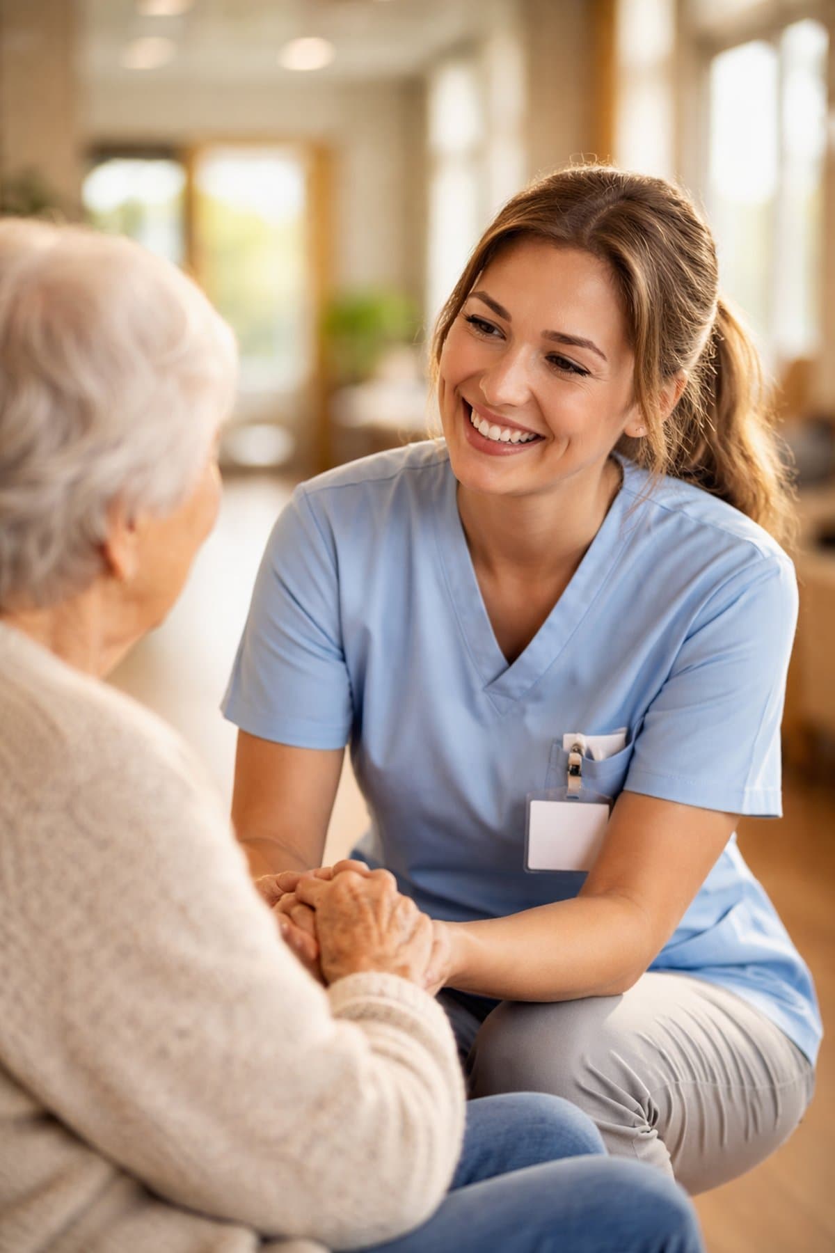 Zorgmedewerker in gesprek met client