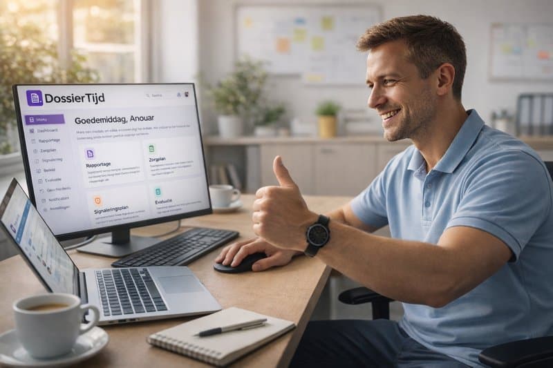 Medewerker klaar met rapportage — thumbs up